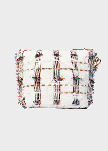 Pochette da Mare in tessuto Cassy Indy con perline laterali e manico rimovibile