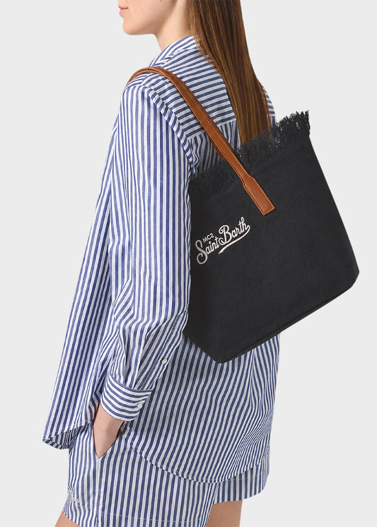 Borsa shopper City media in tessuto con frange