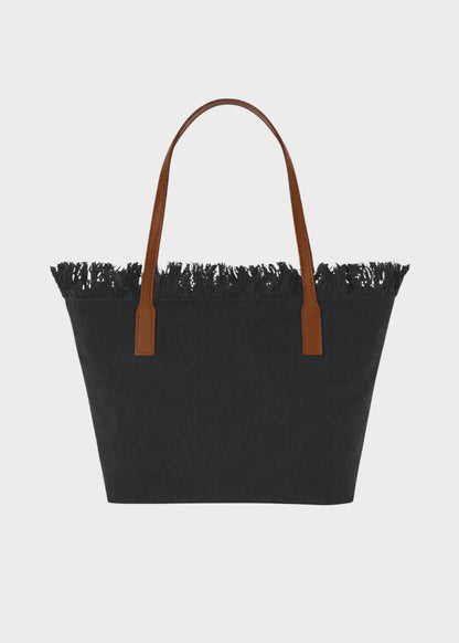 Borsa shopper City media in tessuto con frange