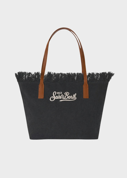 Borsa shopper City media in tessuto con frange