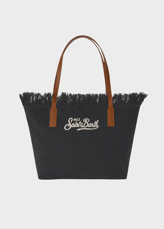 Borsa shopper City media in tessuto con frange