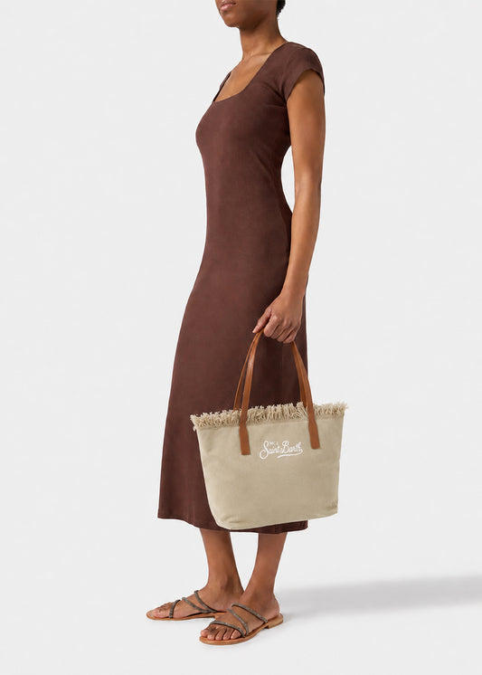 Borsa shopper City media in tessuto con frange