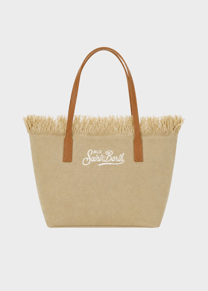 Borsa shopper City media in tessuto con frange