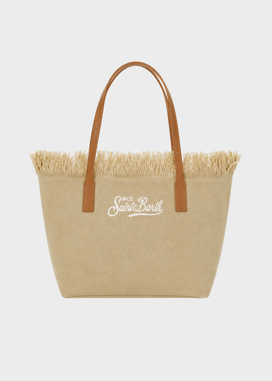 Borsa shopper City media in tessuto con frange