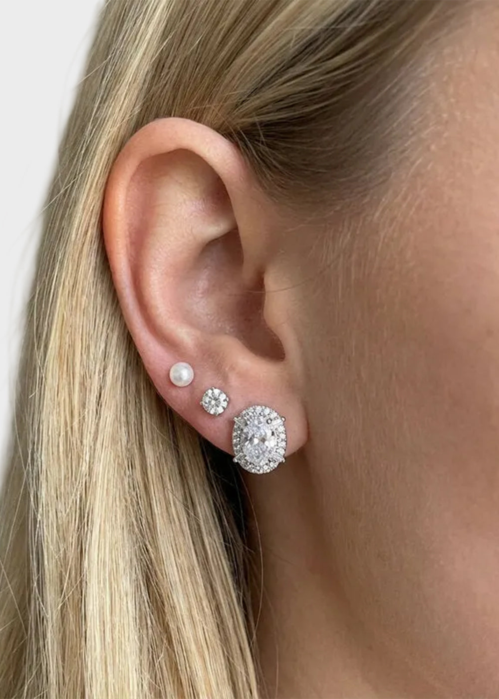 Orecchini in Metallo set da sei color argento perla sintetica e cristalli