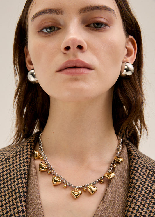 Chain Necklace with Hearts in Stainless Steel