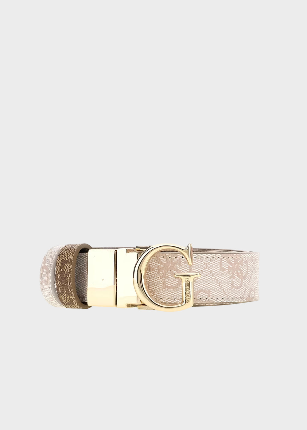 Cintura reversibile con logo all over beige e latte (2,2 cm)