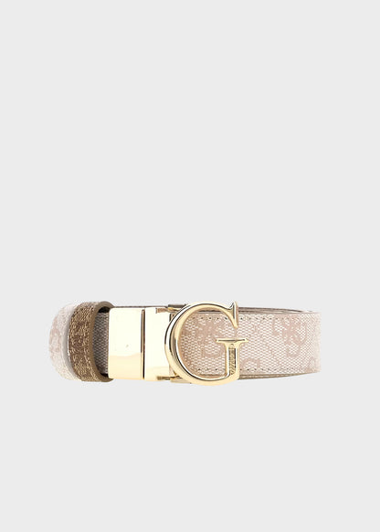 Cintura reversibile con logo all over beige e latte (2,2 cm)