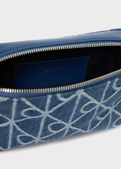 Borsa a tracolla in denim con emblem logo all-over