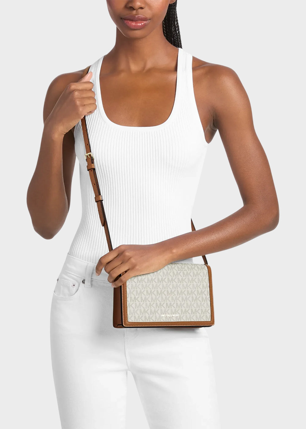 Borsa a tracolla Marlowe con pattina e logo all over