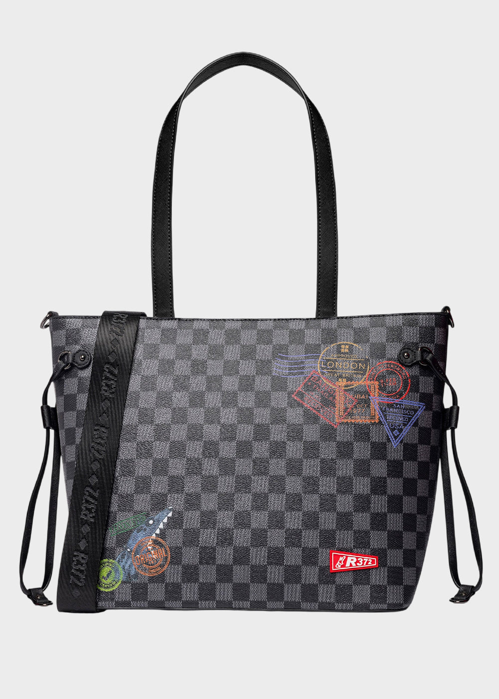 Borsa a spalla con trama a scacchi e tracolla in tessuto, "Limited Edition"