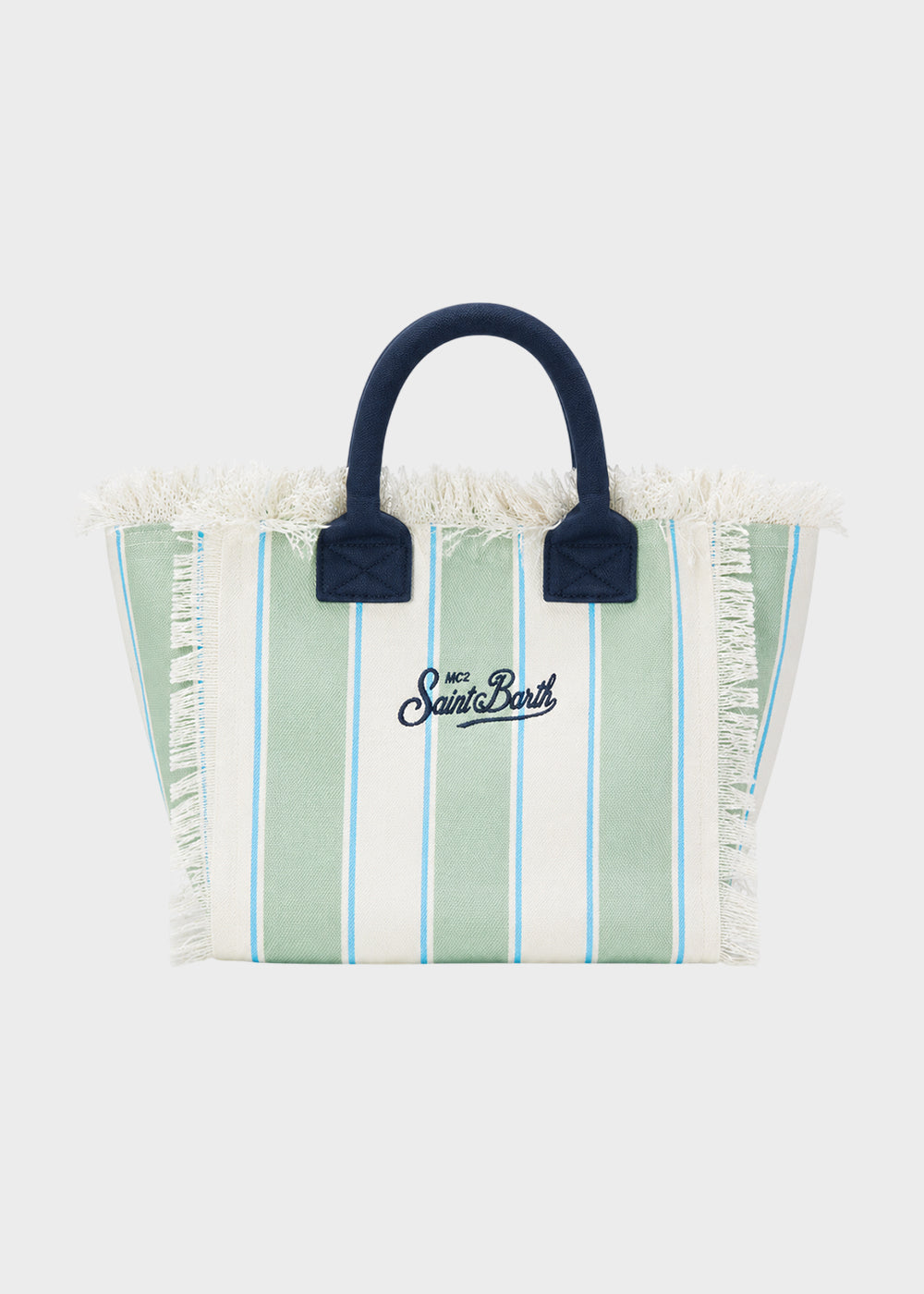 Borsa da mare media Colette in canvas a righe verdi con logo ricamato e tracolla