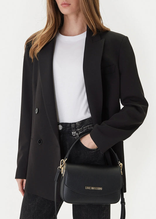 Handbag with shoulder strap and logo