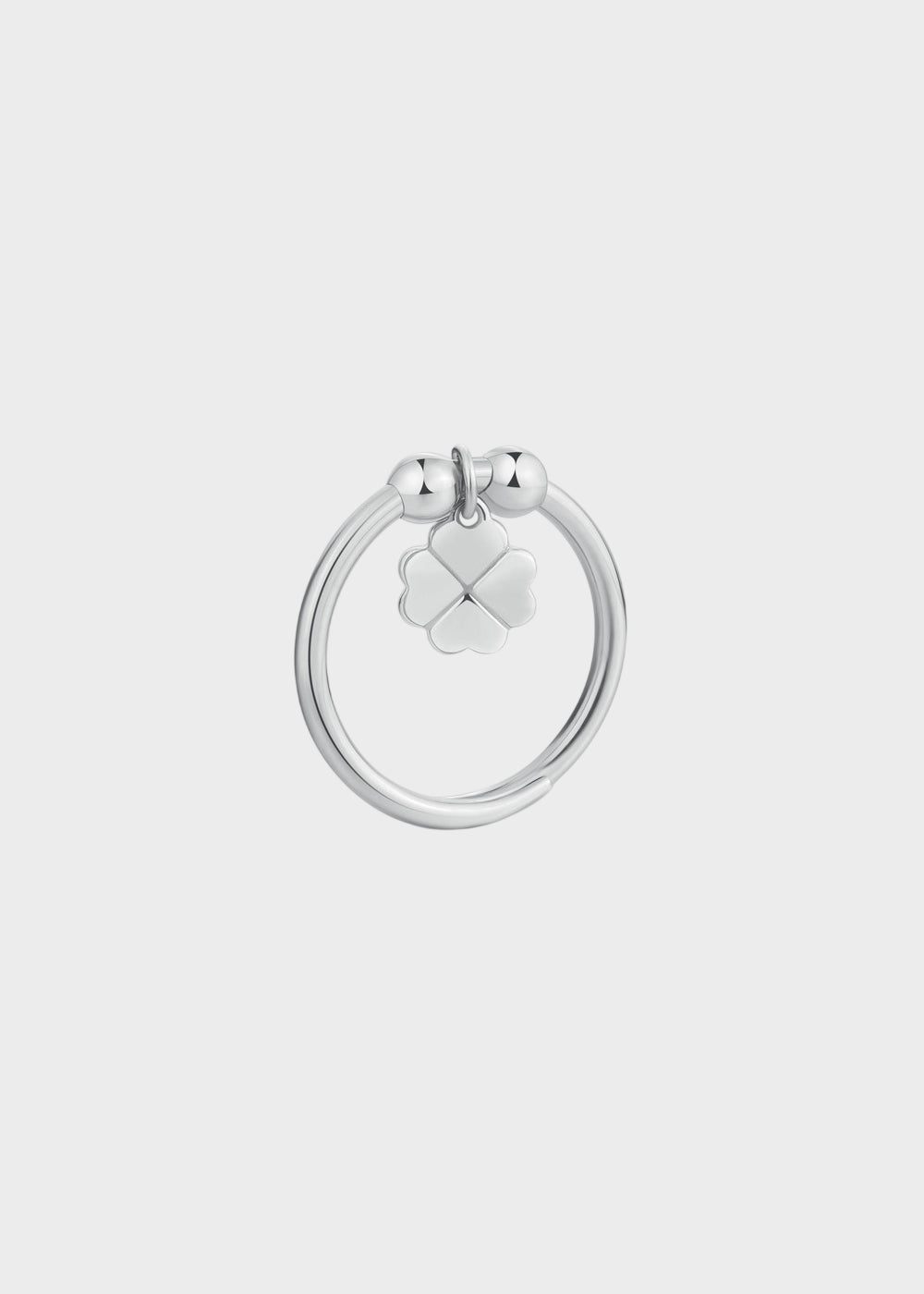 Anello regolabile Feelings in acciaio con sfere e pendente a forma di quadrifoglio