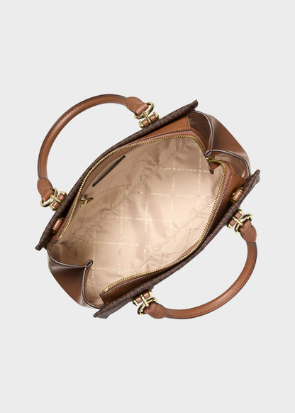 Borsa a mano Marilyn media con tracolla, in pelle saffiano con logo all over