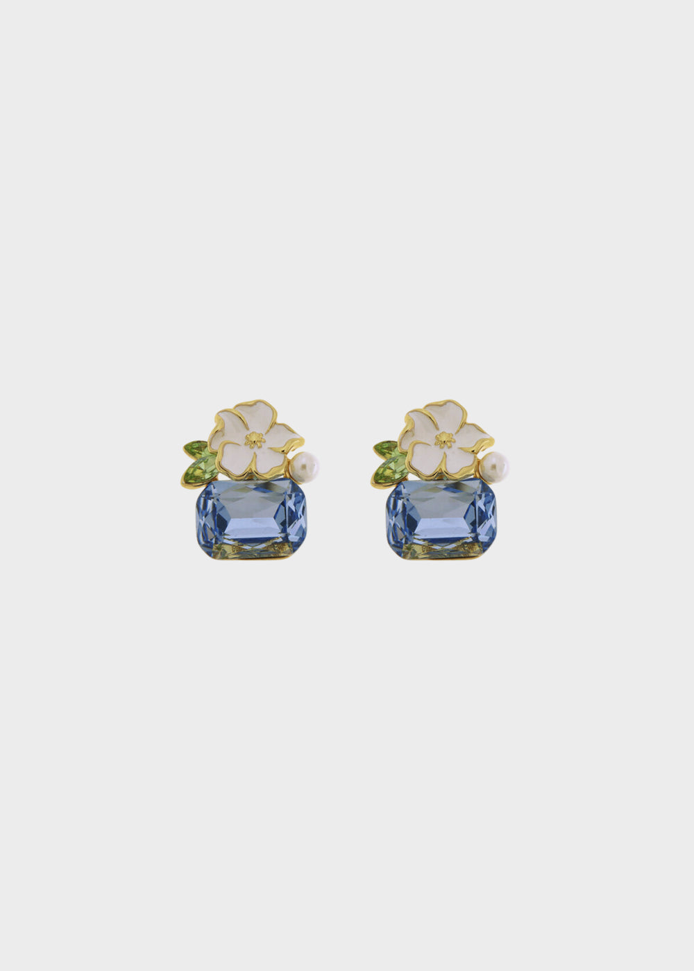 Orecchini in Metallo color oro con fiore bianco e pietra blu