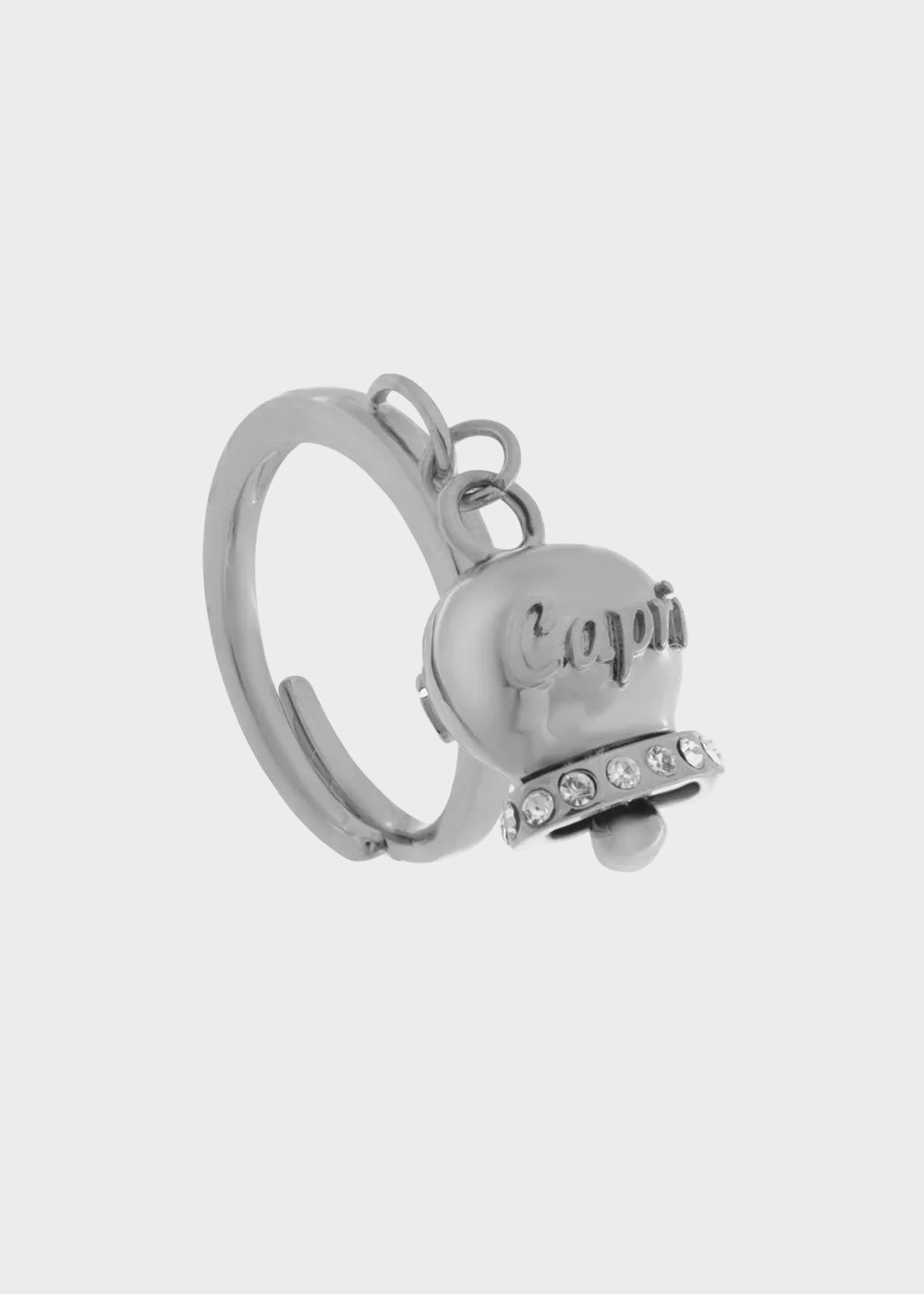 Anello in Acciaio color argento con campanella Capri e cristalli