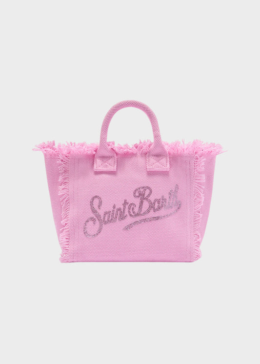 Borsetta da mare piccola Vanity Mini Strass con tracolla, in canvas