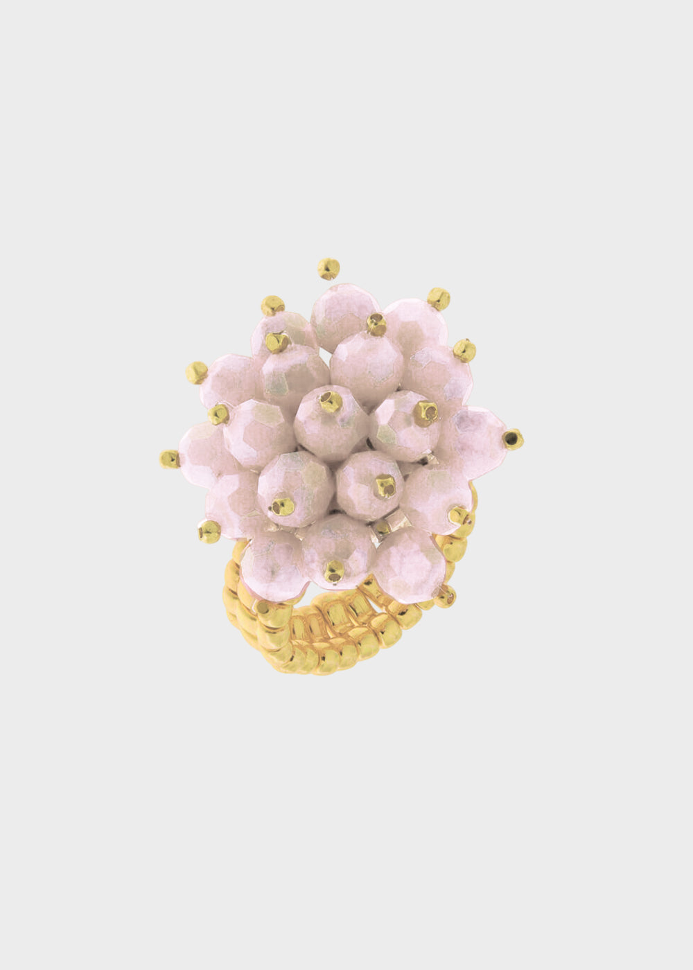 Anello elastico in Metallo color oro con sfere rosa