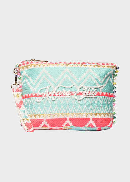 Pochette da Mare in tessuto Cassy Indy con perline laterali e manico rimovibile