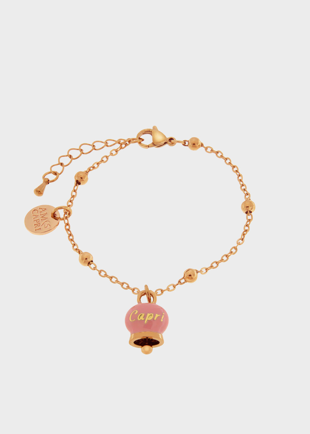 Bracciale in Acciaio color oro con campanella rosa Capri