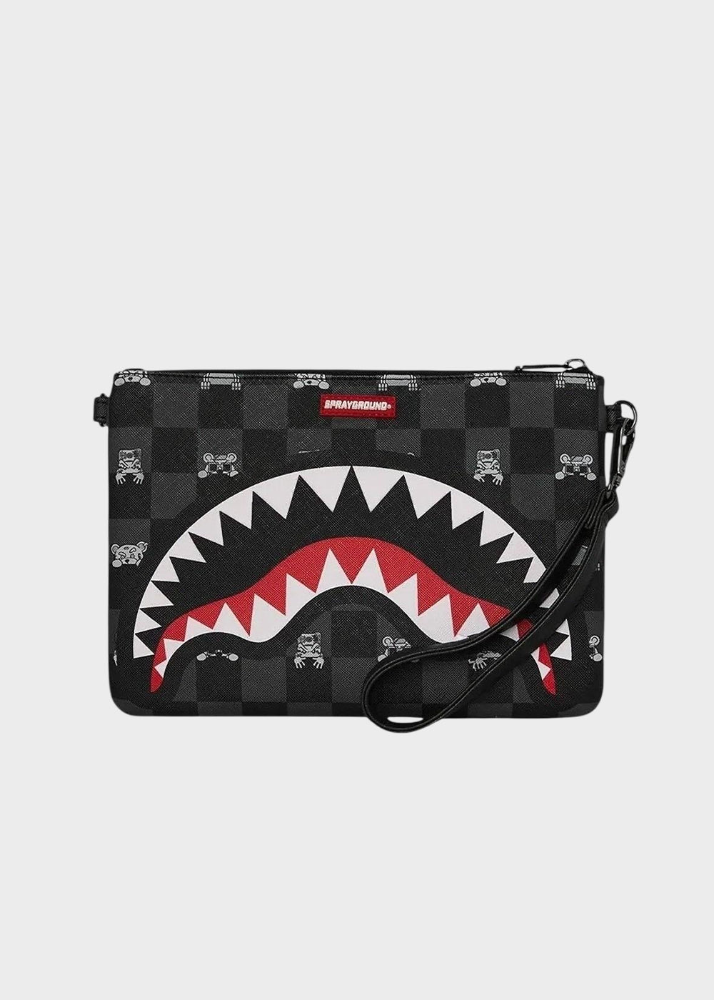 Pochette Gray Peeking Character Check con tracolla e manico da polso