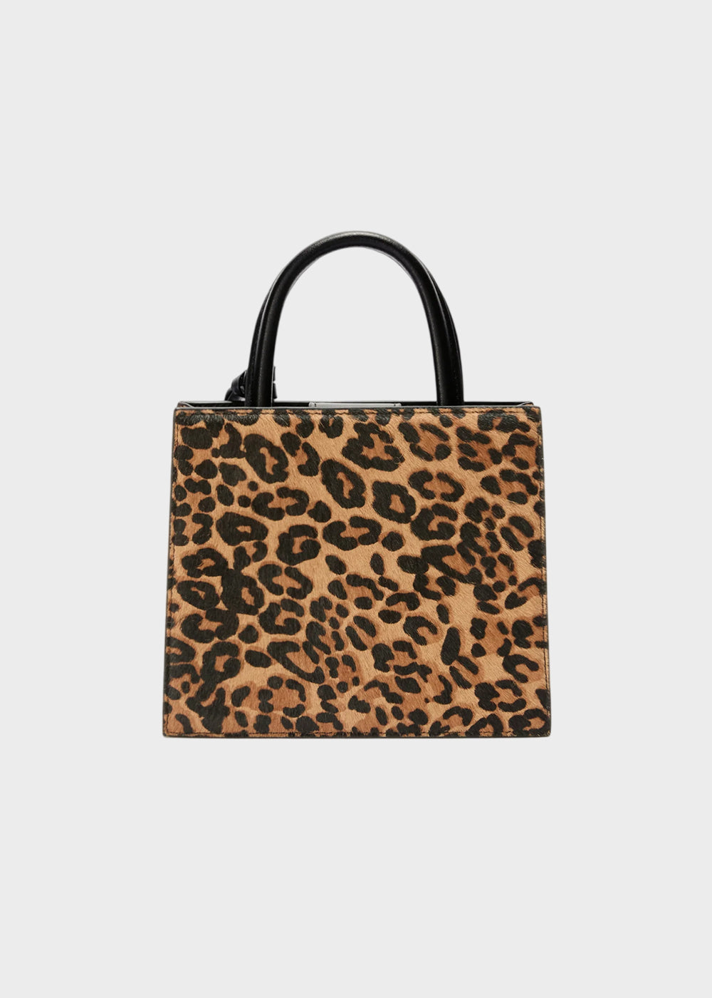 Borsetta a mano piccola Shop Bag Mini Leo Brushed in pelle effetto pelo con tracolla e logo metallico