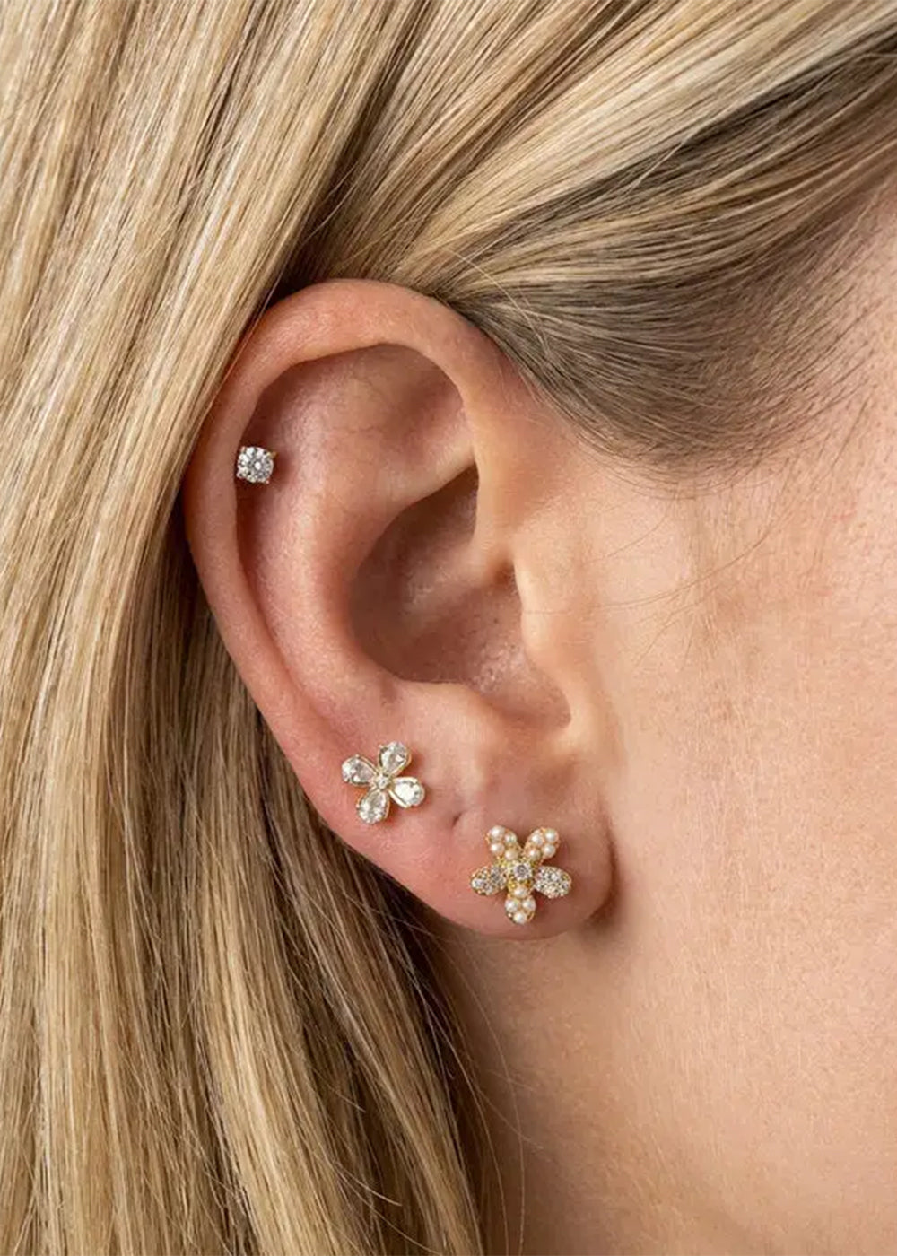 Orecchini in Metallo set da sei color oro con fiori di cristalli