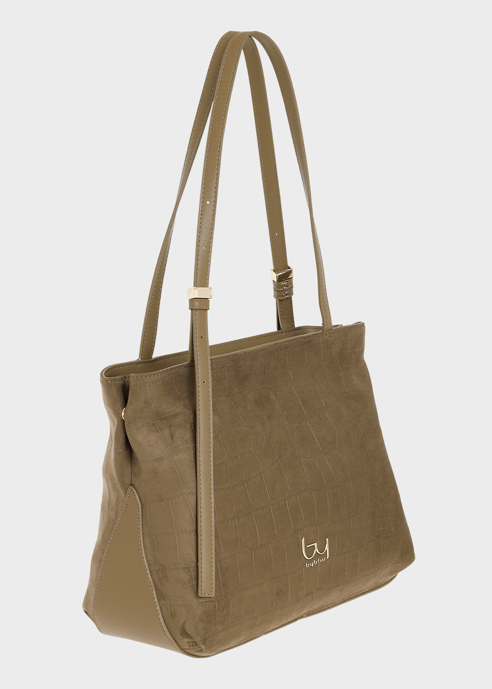 Borsa a spalla Lane con trama coccodrillo in effetto camoscio