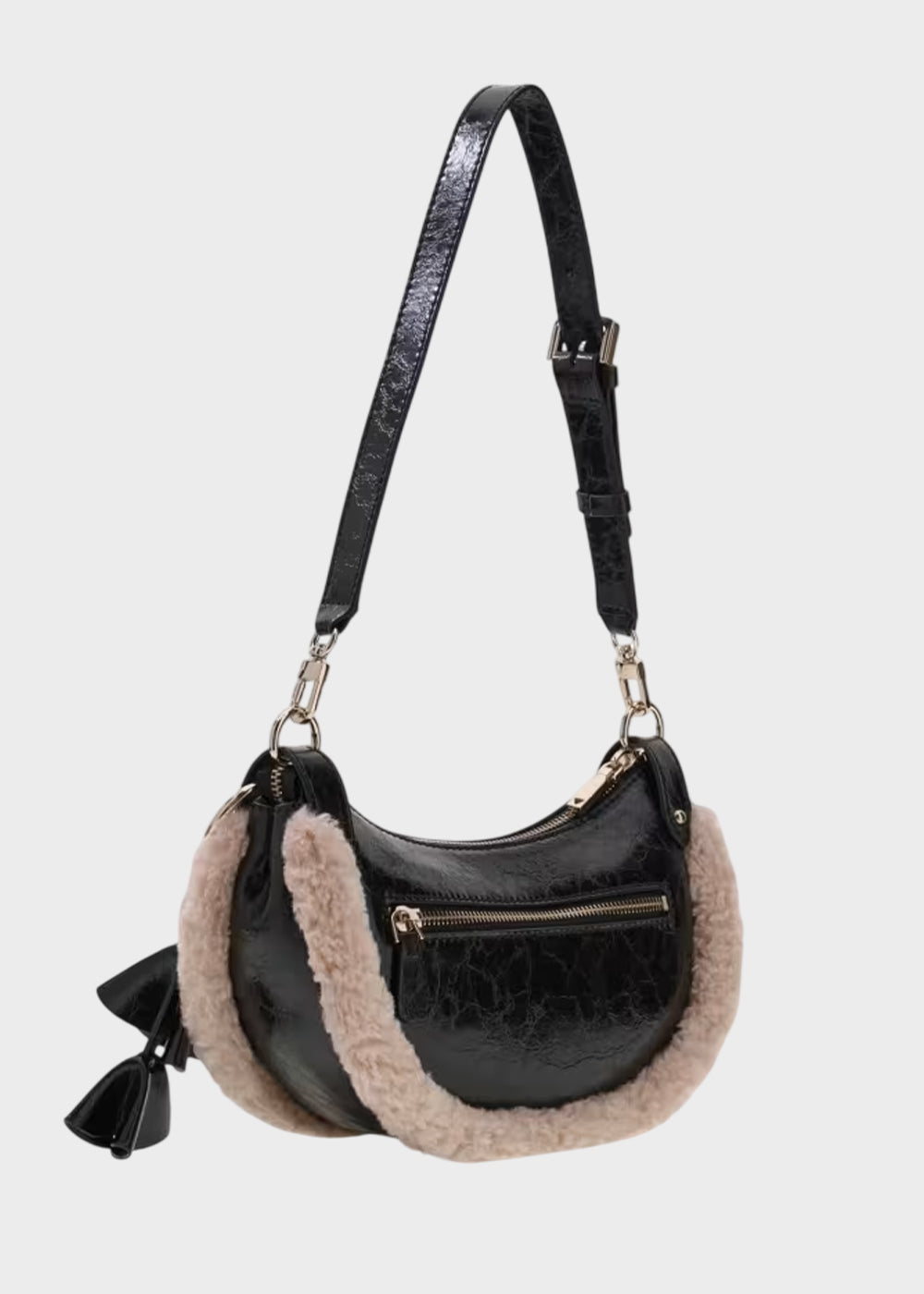 Borsa a spalla Katie con dettagli effetto lana e charm-3