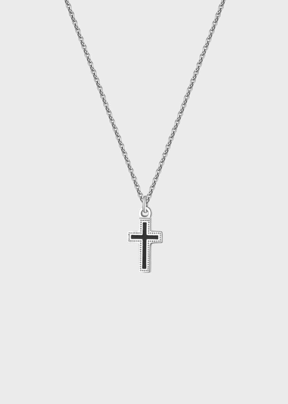 Collana Charisma in acciaio con pendente a forma di croce e smalto nero