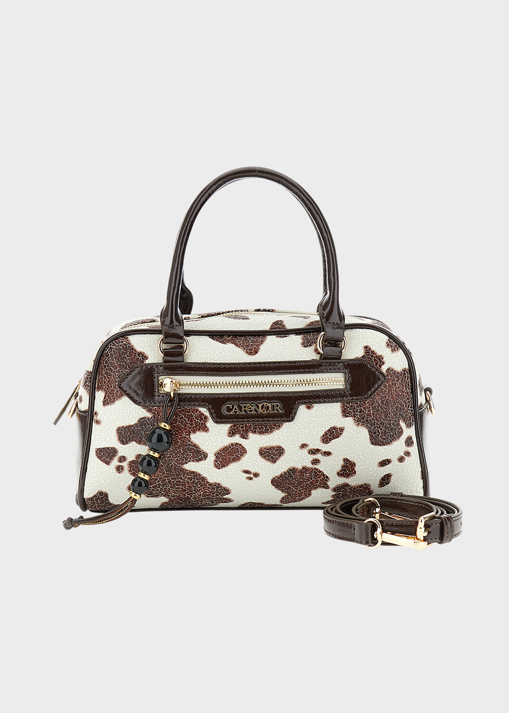 Borsa a mano con tracolla e trama mucca-1