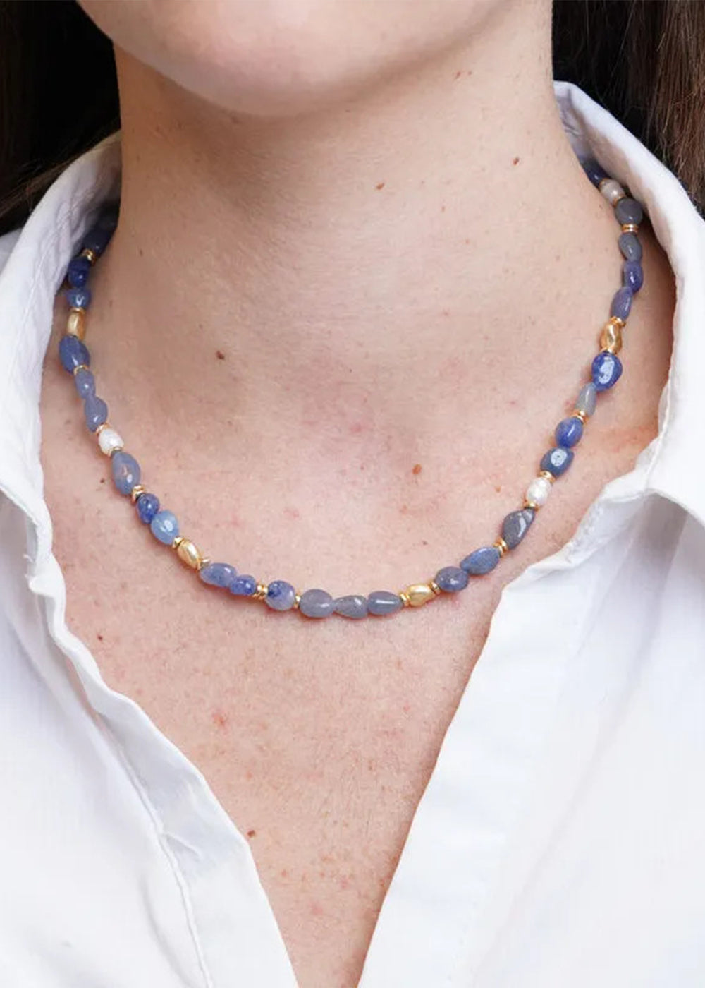 Collana in Metallo con cristalli blu ispirati al vetro di Murano
