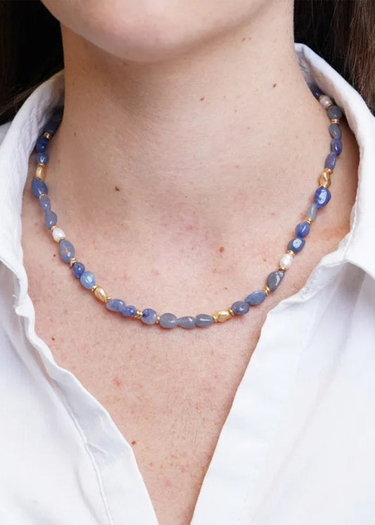 Collana in Metallo con cristalli blu ispirati al vetro di Murano