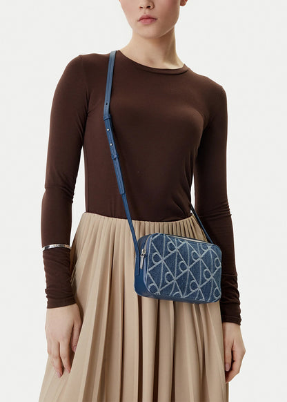 Borsa a tracolla in denim con emblem logo all-over