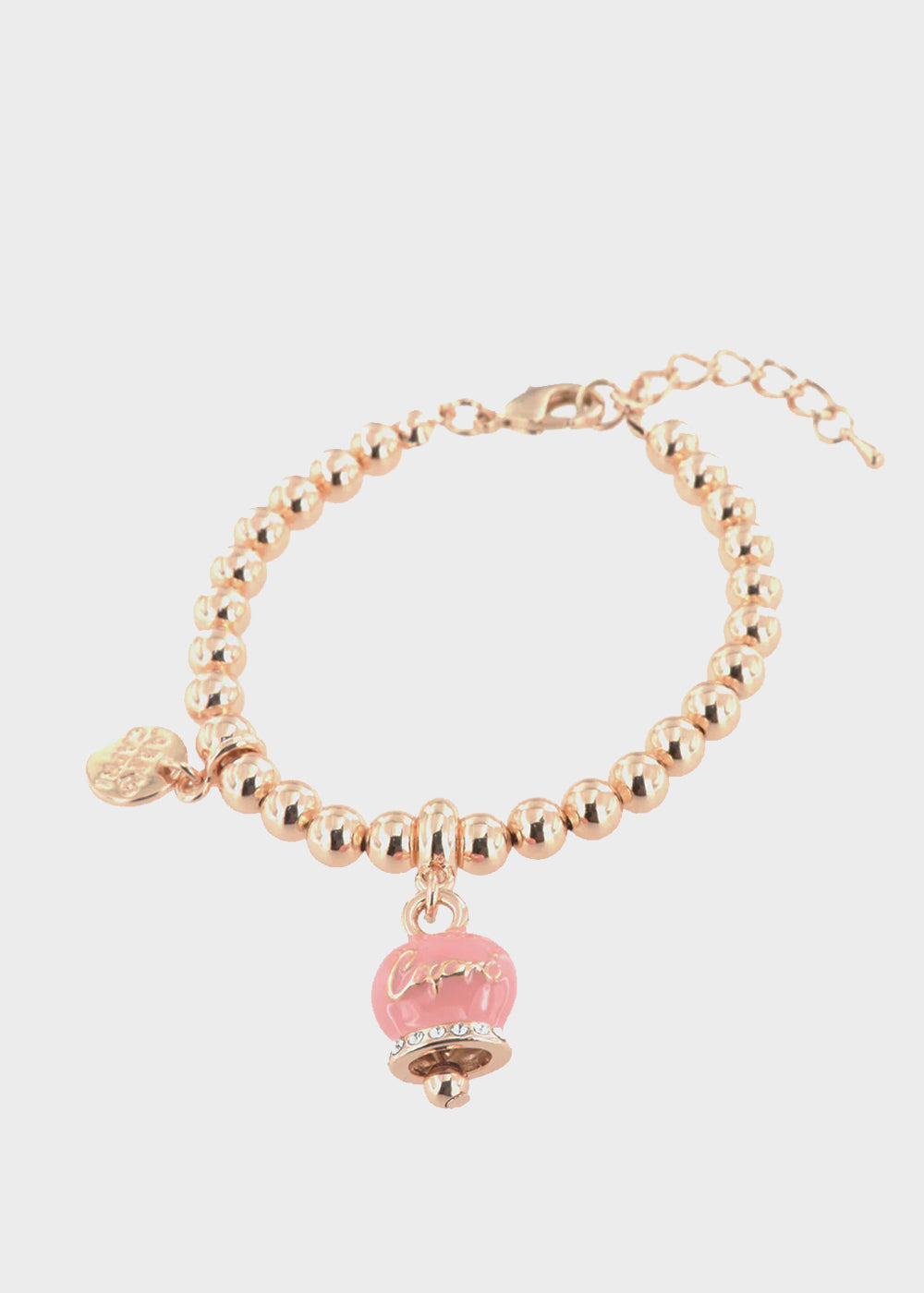 Bracciale in Metallo color oro con maglia a sfere e campanella Capri rosa