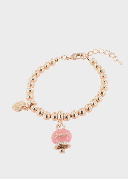 Bracciale in Metallo color oro con maglia a sfere e campanella Capri rosa