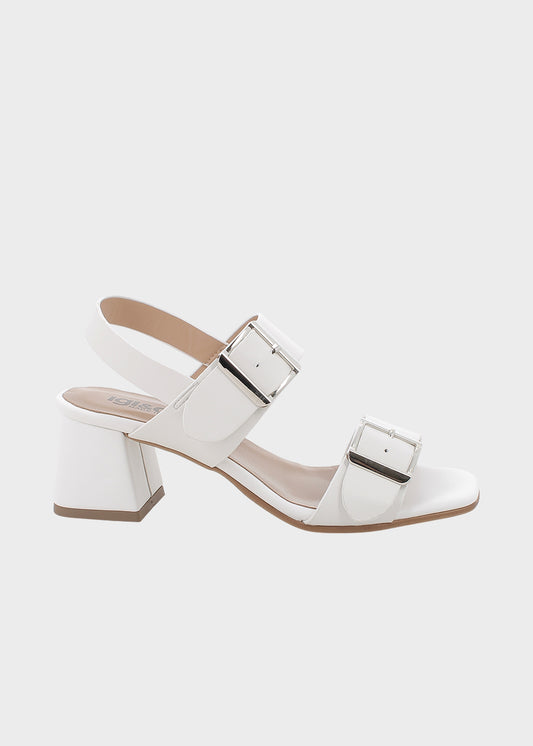 Sandalo con aperture a strappo anteriori e posteriori e tacco (5 cm)