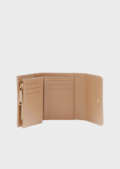 Leather-look wallet with flap, lettering and buckle