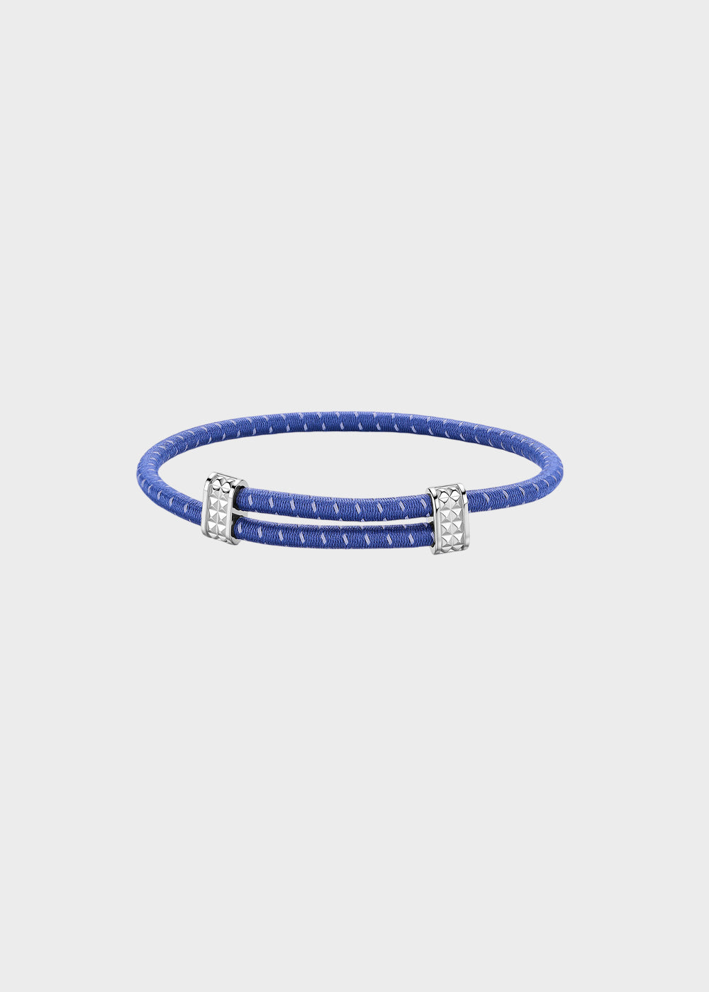 Bracciale Panama in cordino elastico blu con dettagli in acciaio e godronatura