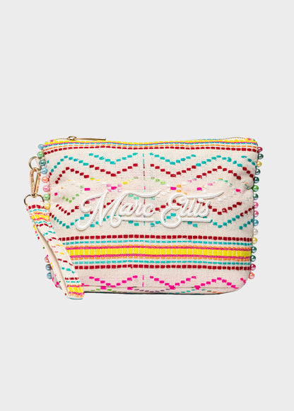 Pochette da Mare in tessuto Cassy Indy con perline laterali e manico rimovibile