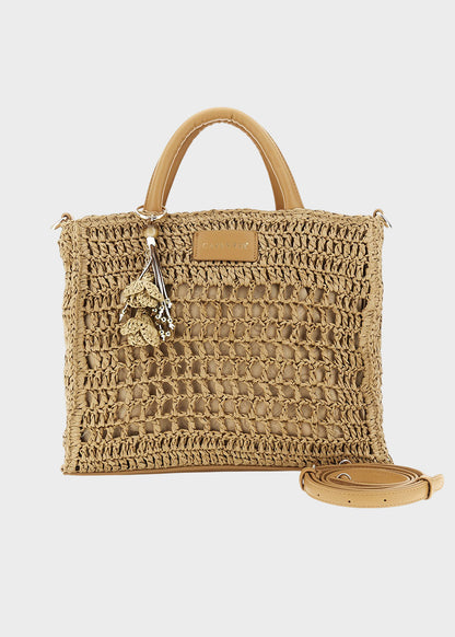 Borsa a mano effetto rafia con tracolla