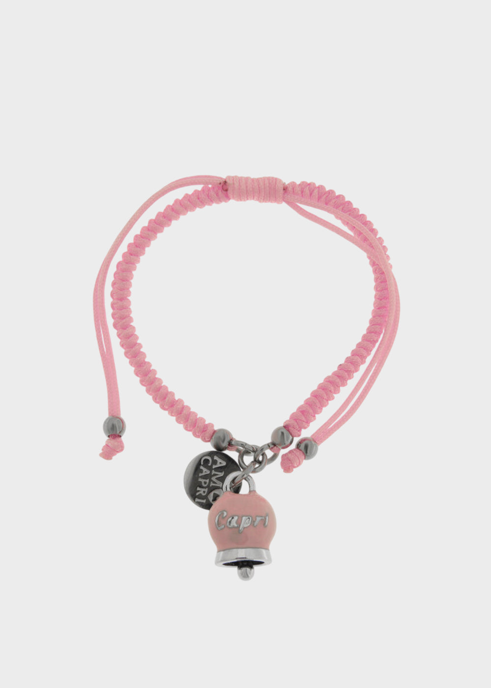 Bracciale in tessuto e Acciaio con Campanella Portafortuna Dolce Capri Rosa