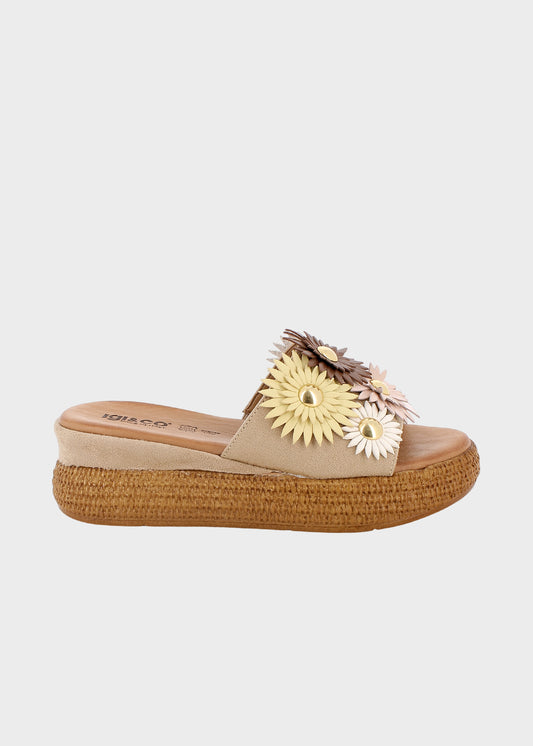 Pantofola con decorazioni floreali e zeppa (3 cm)