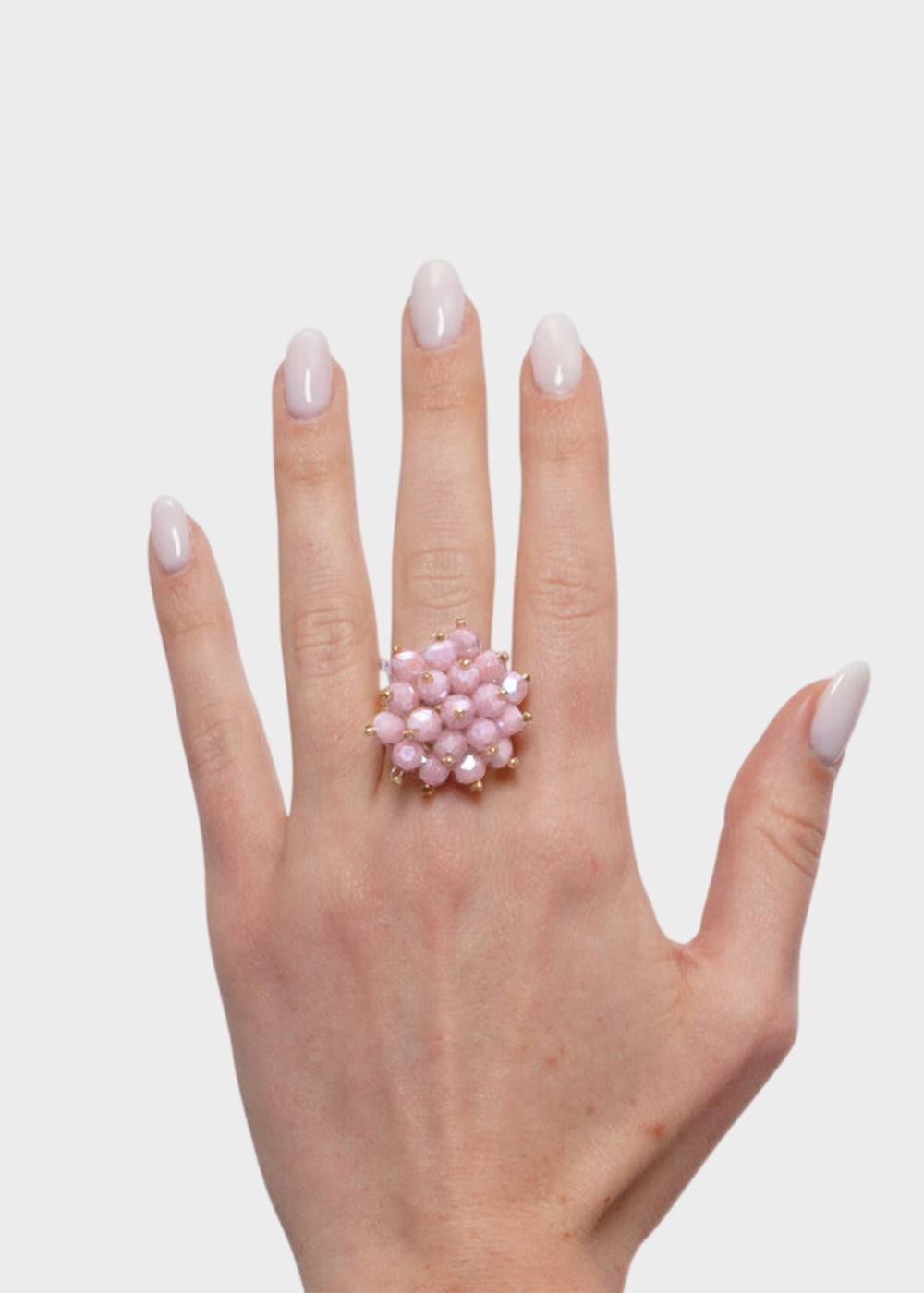 Anello elastico in Metallo color oro con sfere rosa