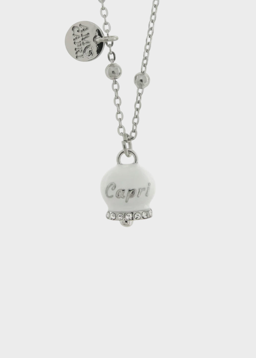 Collana in Acciaio color argento con Campanella Portafortuna Capri Bianca
