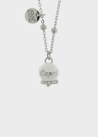 Collana in Acciaio color argento con Campanella Portafortuna Capri Bianca
