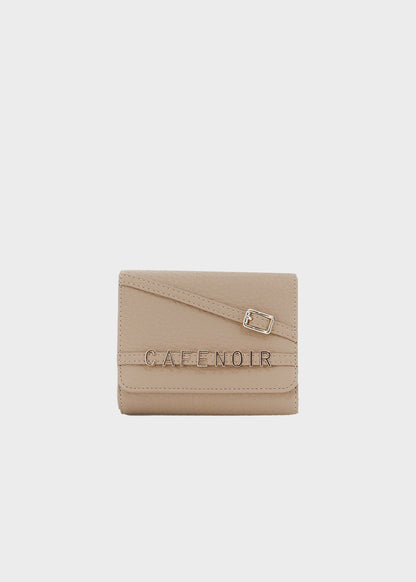 Leather-look wallet with flap, lettering and buckle