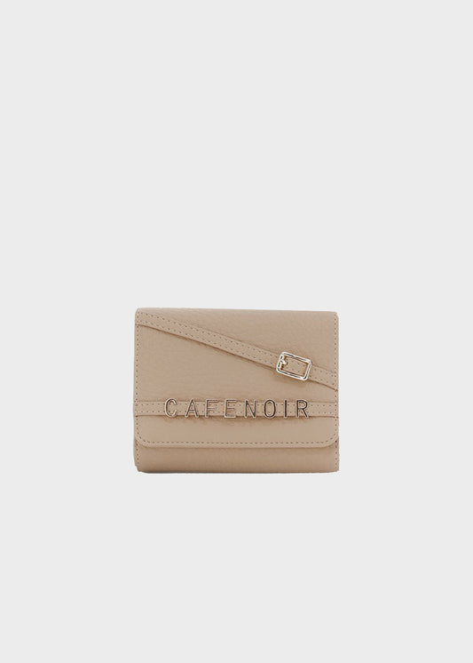 Leather-look wallet with flap, lettering and buckle