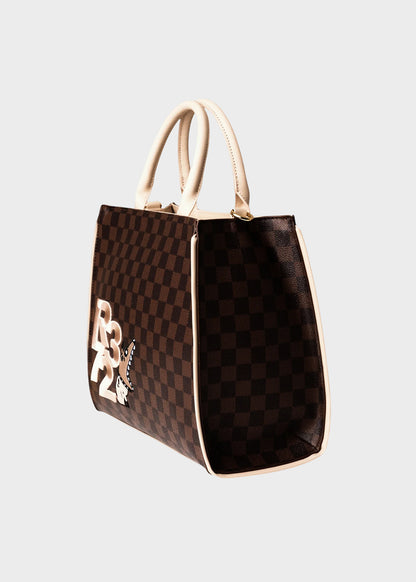 Borsa a mano con tracolla, logo ricamato frontale e trama a scacchi, "Limited Edition"